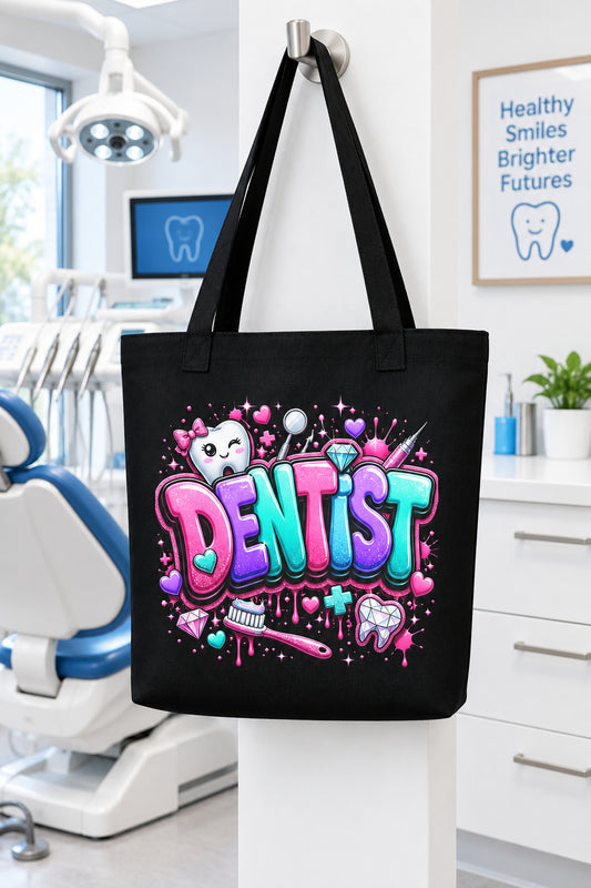 Dentist Unicorn - Black Large Tote Bag
