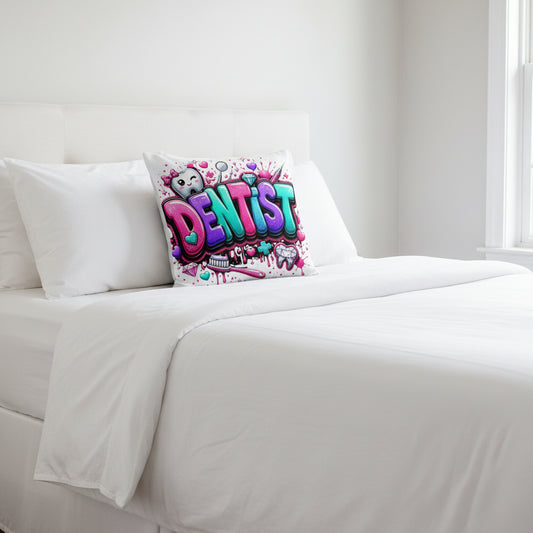Dentist Unicorn Colored - White Decor Premium Pillow 22x22 (Bed View)