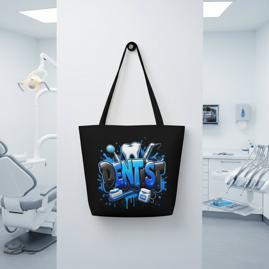 Dentist White, Blue and Black Large Tote Bag