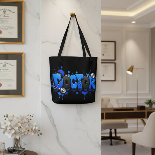 Doctor Blue & Black Large Tote Bag