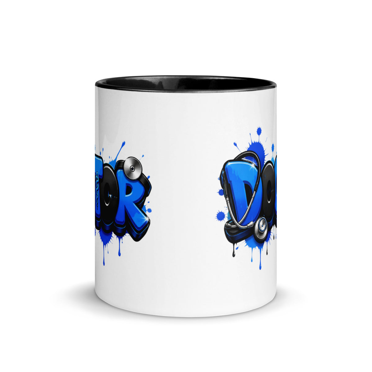 Doctor Blue and Black - White Mug with Black Color Trim 11-oz (Side View)