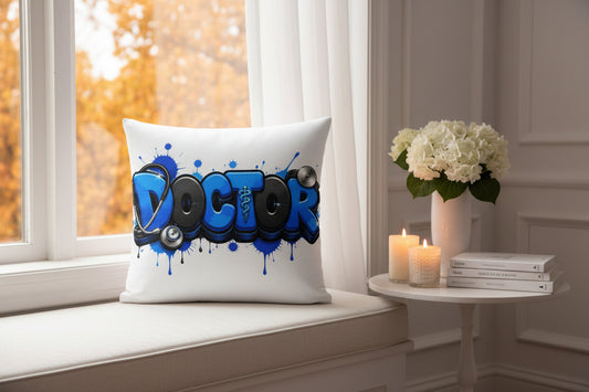 Doctor Blue and Black - White Premium Decor Pillow 22 x 22