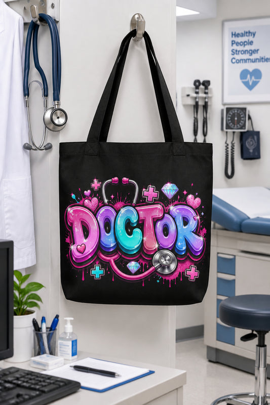 Doctor Unicorn - Black Large Tote Bag