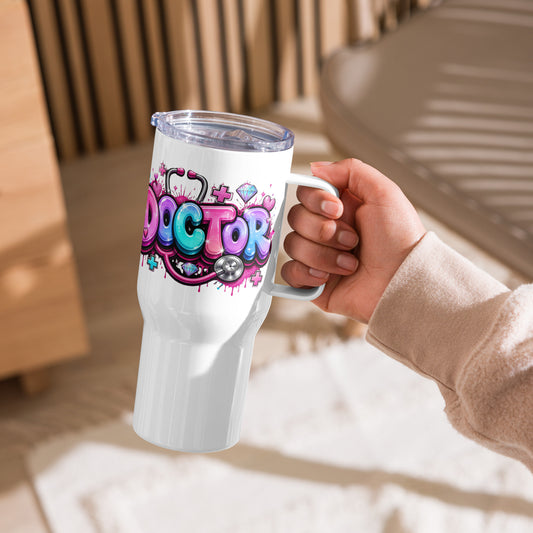 Doctor Unicorn Colored - White Travel Mug with Handle 25-oz-Left Handle View)