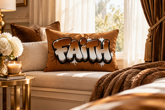Faith Brown and White Ombre - Rich Gold Premium Decor Pillow 20 x 12