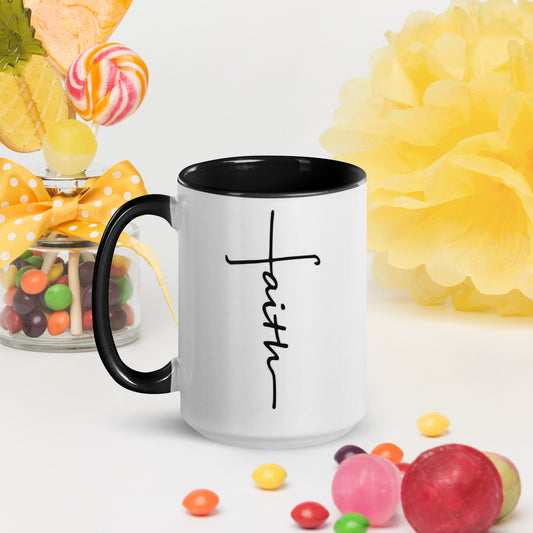 Faith Cross White Mug with Black Color Trim - 15 oz. - Left Handle View