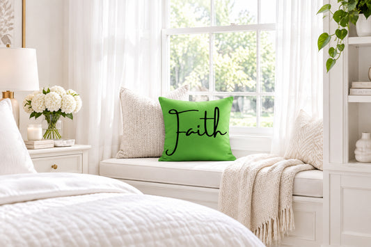 Faith & Hebrews 11:1 - Mantis Green Throw Pillows (22 x 22 Front)