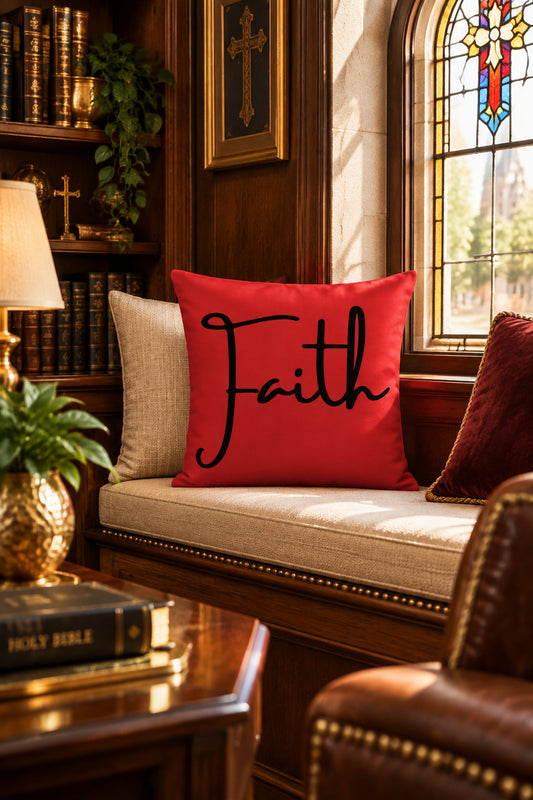 Faith & Hebrews 11:1 - Red Throw Pillows (22 x 22 Front)