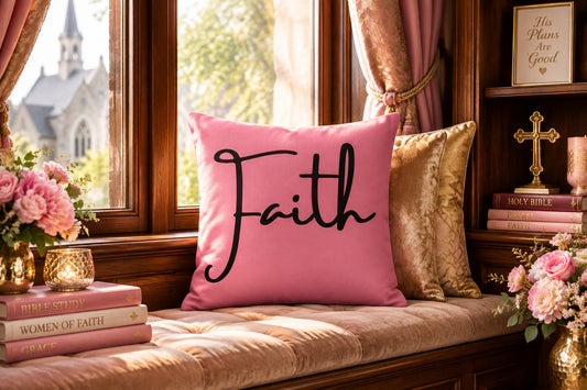 Faith & Hebrews 11:1 - Tickle Me Pink Throw Pillows (22 x 22 Front)