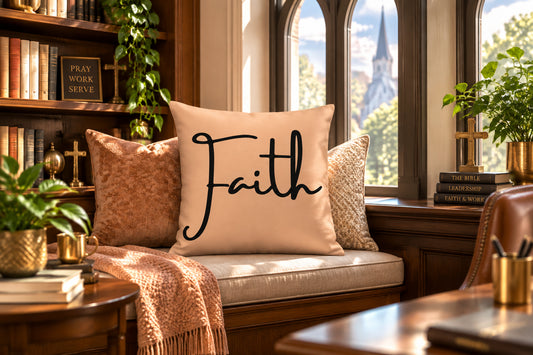Faith & Hebrews 11:1 Peach Throw Pillows (22 x 22 Front)