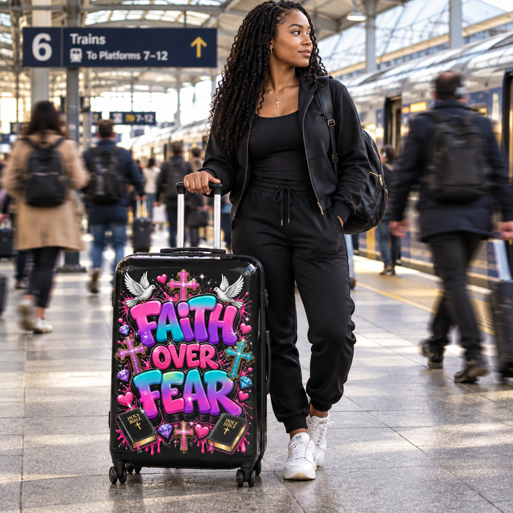 Faith Over Fear suitcase-black-large