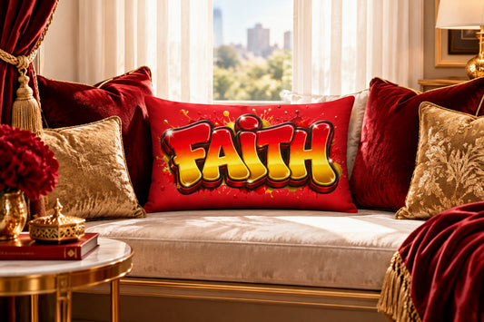 Faith Red and Gold Ombre - Red Premium Pillow 20 x 12