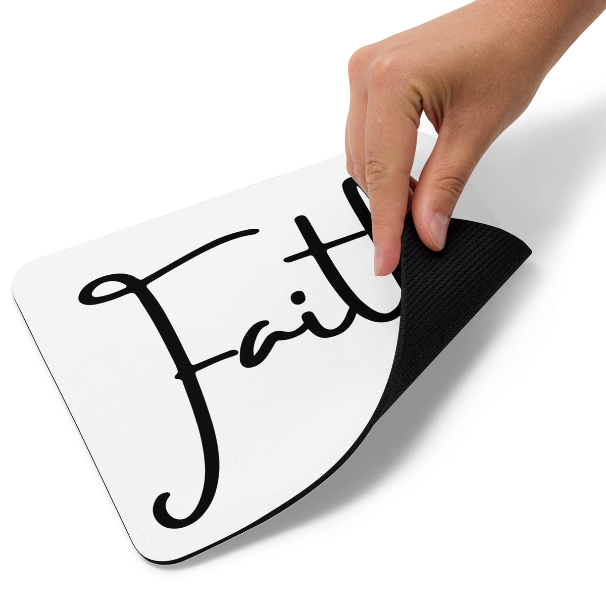 Faith White Mouse Pad (Peek of Back)
