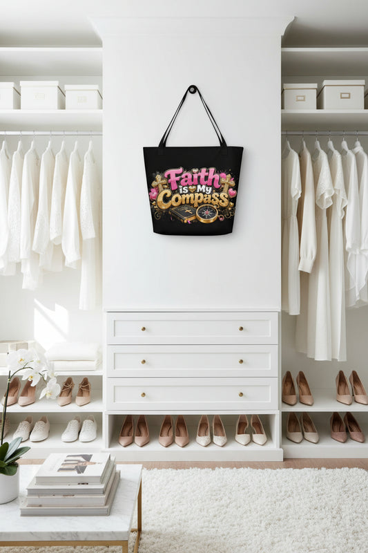 Faith is My Compass Black Large Tote Bag
