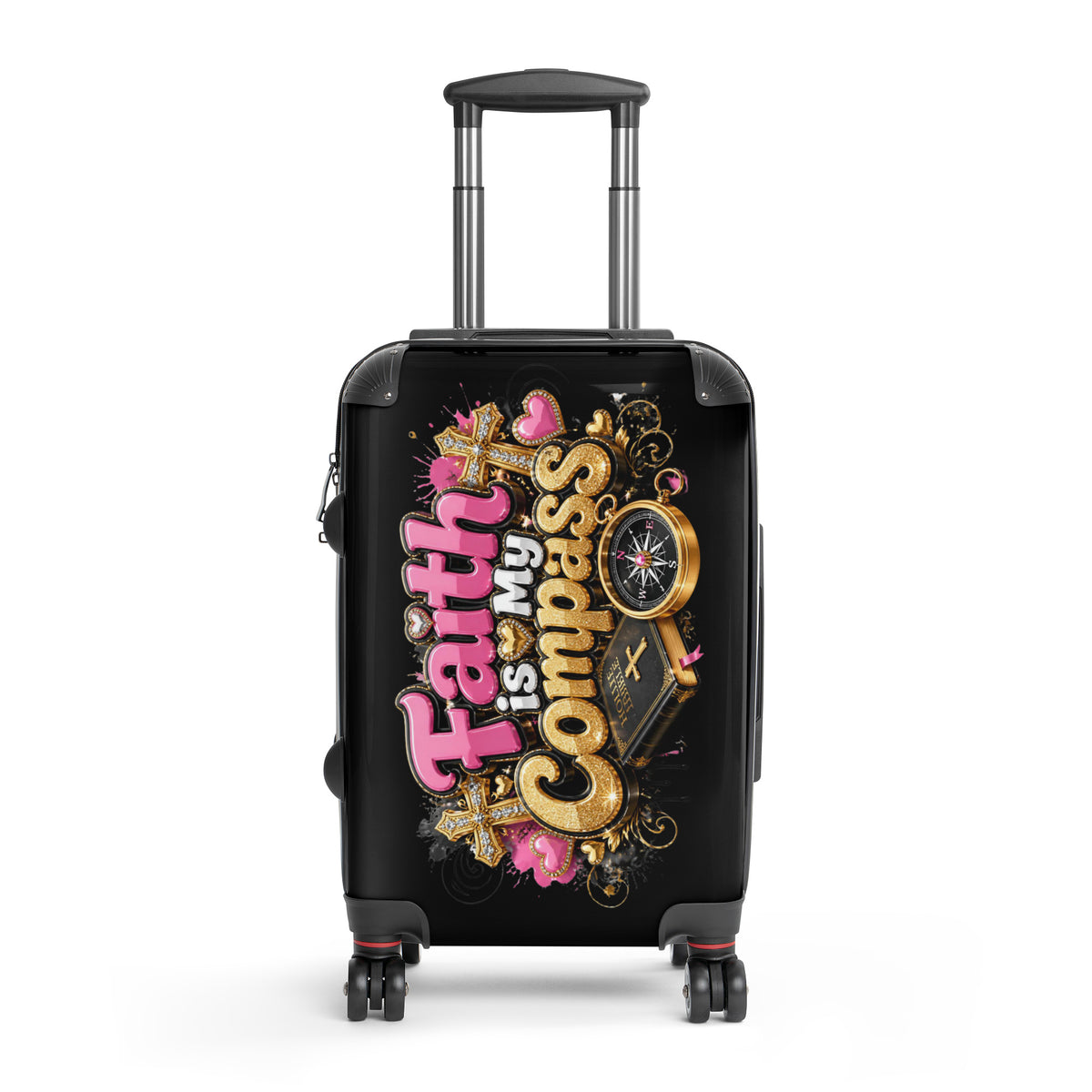 Faith is My Compass Pink and Gold suitcase-black-small-front-