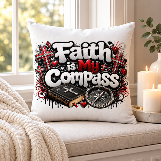 Faith is My Compass Red, Black and White Premium Decor Pillow 