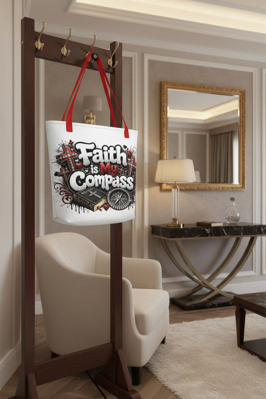 Faith is My Compass White Large Tote Bag