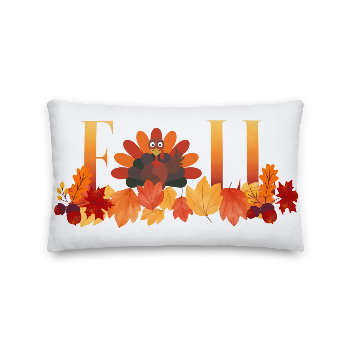 Fall with Turkey Decor Premium Pillow (20 x 12) Front and Back View