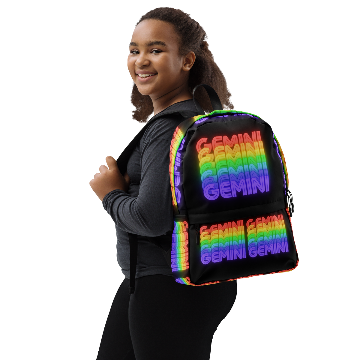 Gemini_Rainbow_-_Black_Backpack_Girl_Wearing_View