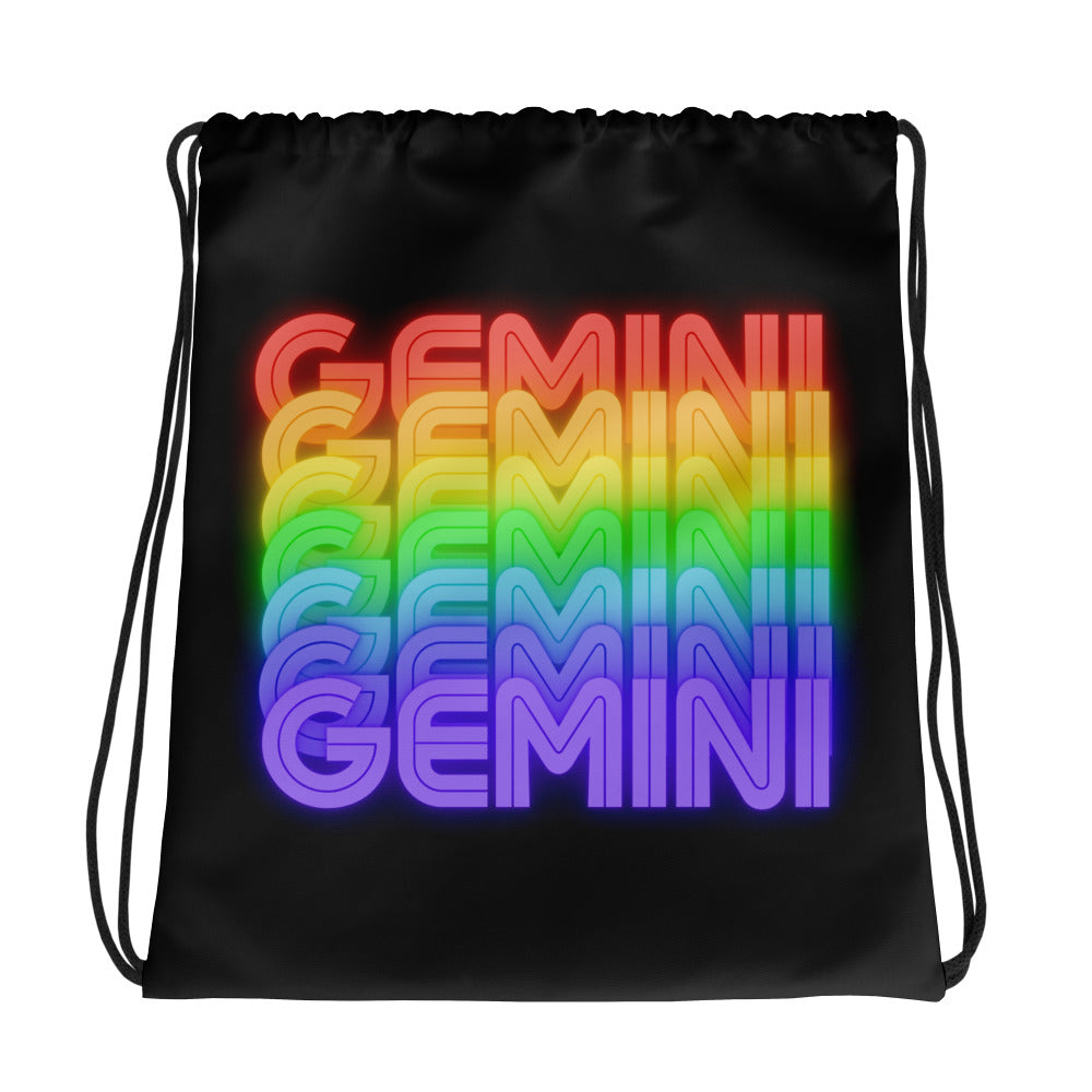 Gemini Rainbow - Black Drawstring Bag