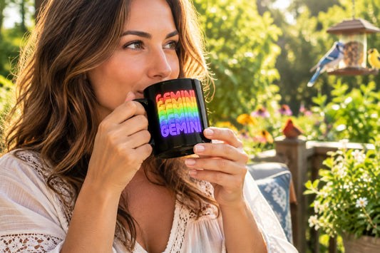 Gemini Rainbow - Black Glossy Mug 11 oz (Handle on Right View)