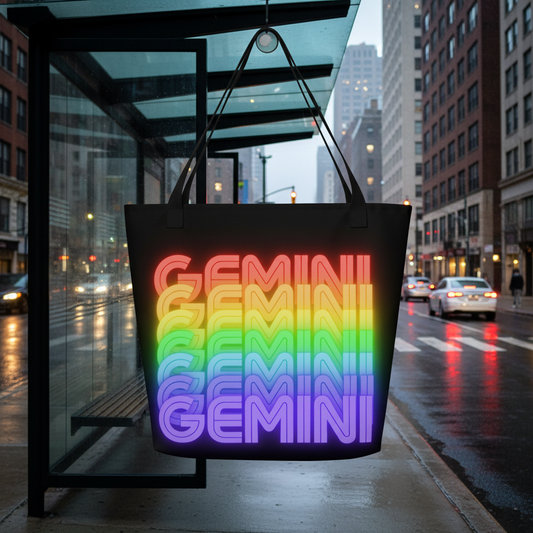 Gemini_Rainbow_-_Black_Large_Tote_Bag_Front_View