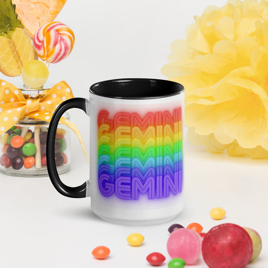 Gemini Rainbow - White Ceramic Mug with Black Color Trim 15-oz. (Left View)