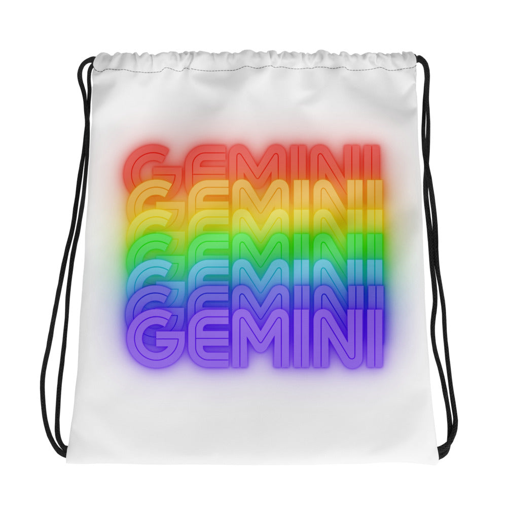 Gemini Rainbow - White Drawstring Bag