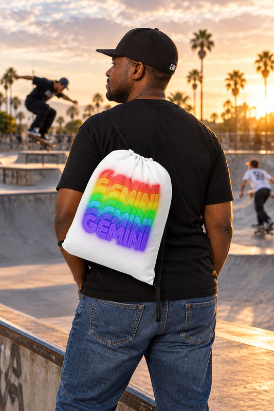Gemini Rainbow - White Drawstring Backpack