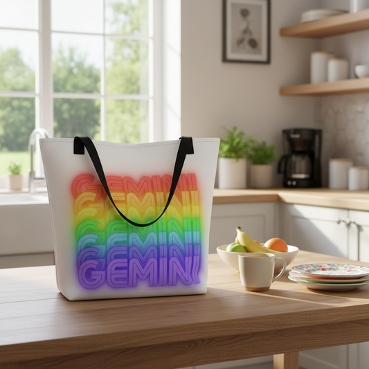 Gemini_Rainbow_-_White_Large_Tote_Bag_Front_View