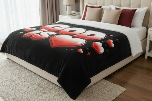 God is Love Red & White Ombre - Black Sherpa Blanket 60 x 80