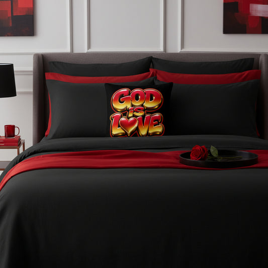 God is Love Red and Gold Ombre - Black Premium Decor Pillow