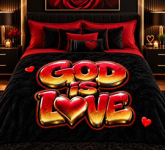 God is Love Red and Gold Ombre - Black Sherpa Blanket 60 x 80
