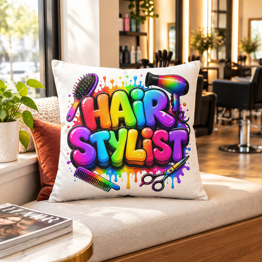 Hair Stylist Rainbow & White Premium Decor Pillow 22 x 22 