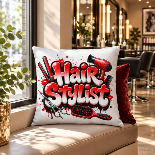 Hair Stylist Red & White Ombre Premium Decor Pillow 22 x 22