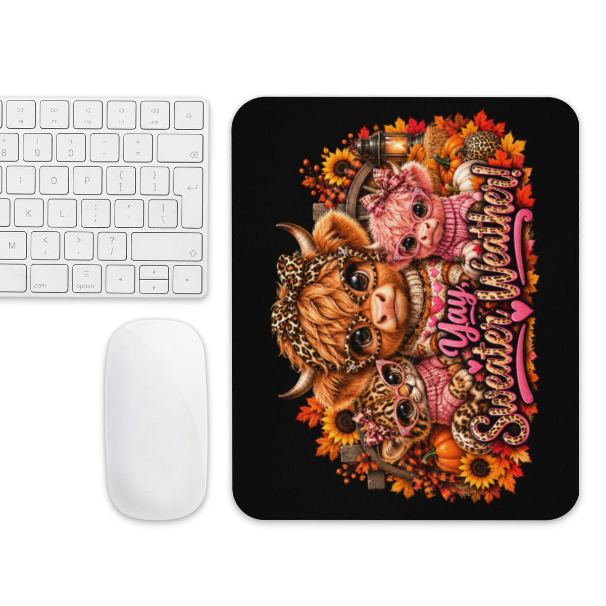 Highland Cow Sweater Weather Black Mouse Pad (Mouse & Keyboard is Not Included)