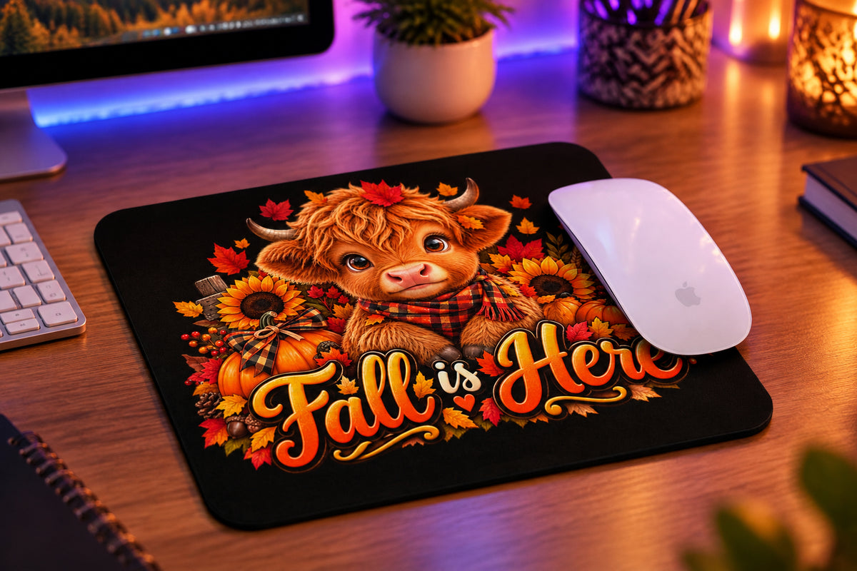 Hiland Cow Fall is Here Black Mouse Pad (Mouse Not Included)