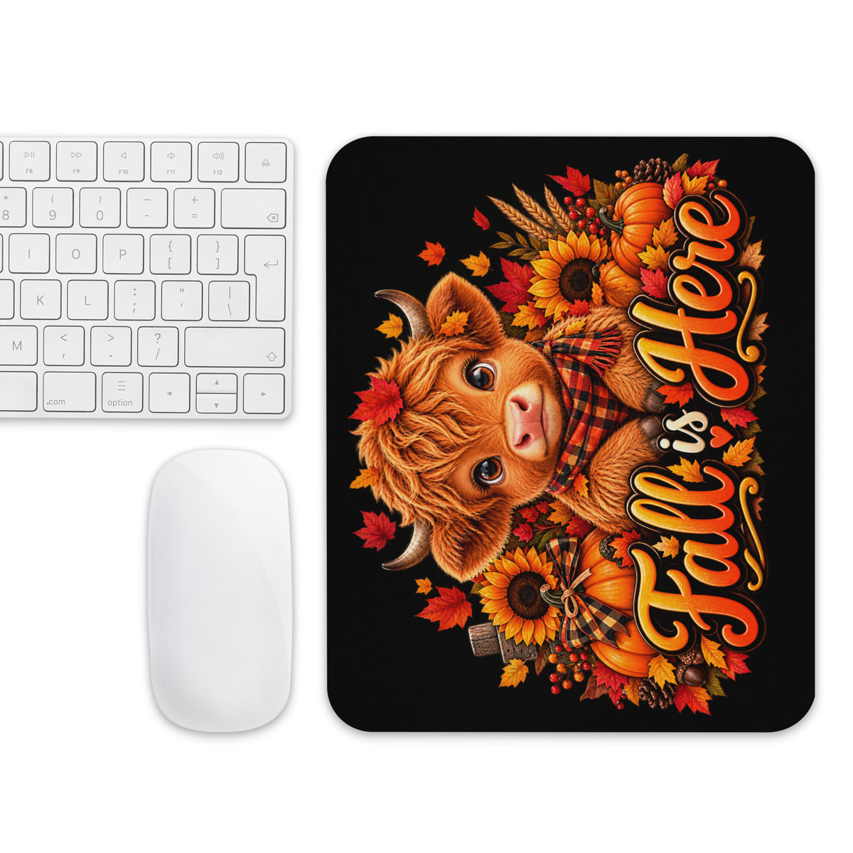 Hiland Cow Fall is Here Black Mouse Pad (Mouse and Keyboard Not Included)