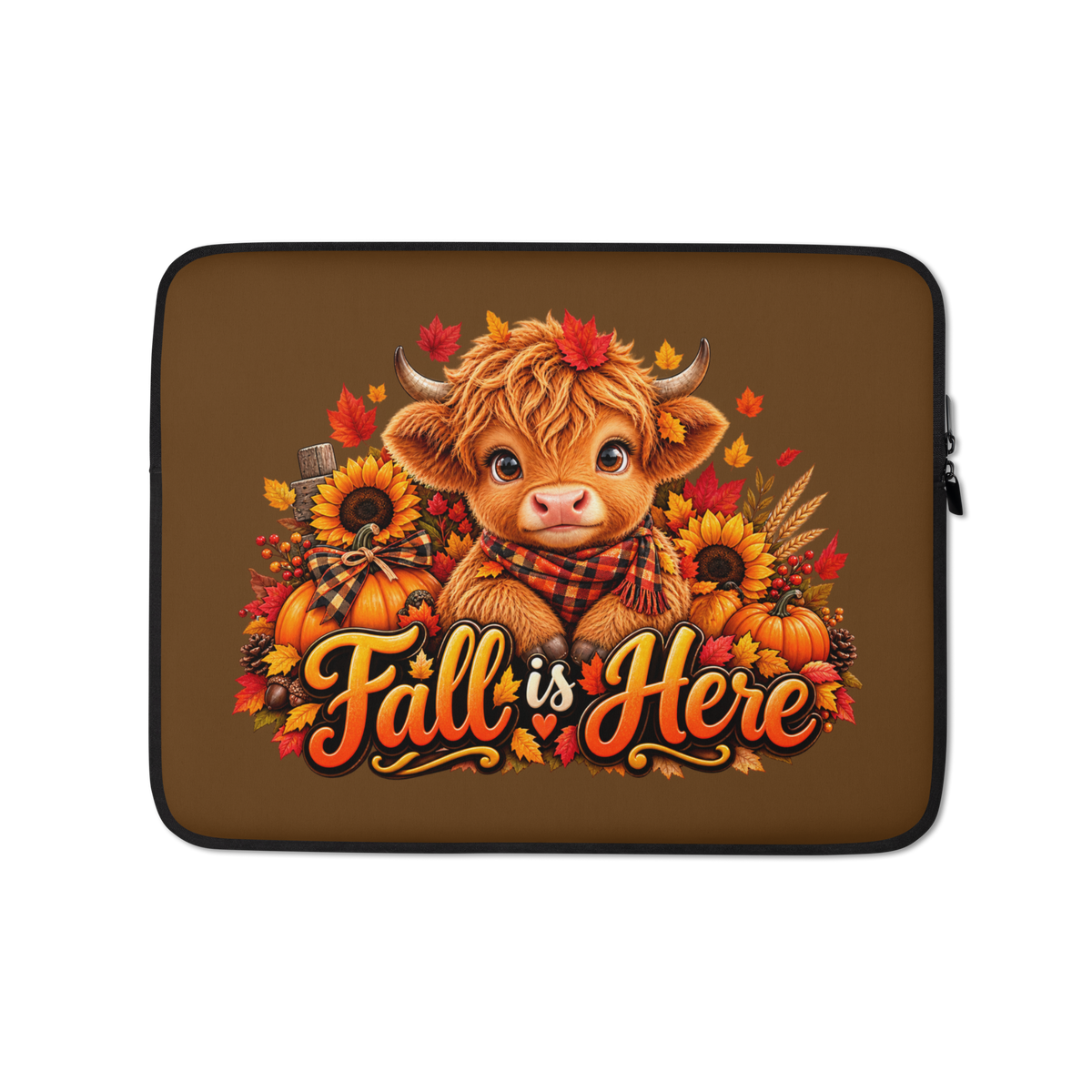 Hiland Cow Fall is Here Brown Laptop Sleeve - 13"