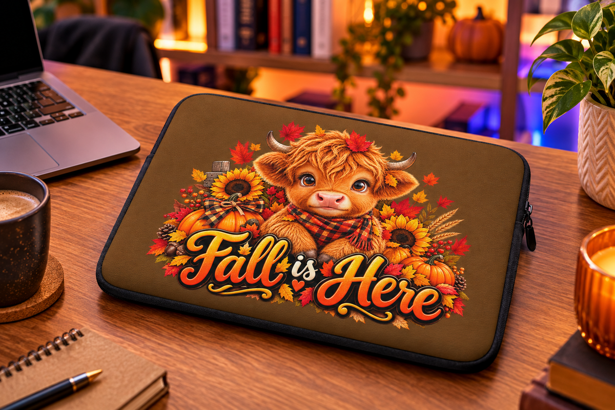 Hiland Cow Fall is Here Brown Laptop Sleeve - 15"