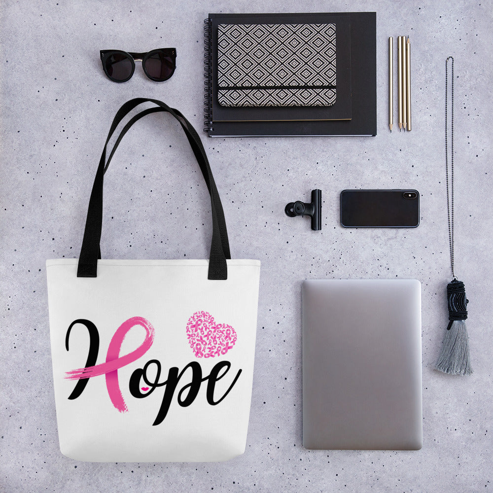 Hope Cancer Awareness White Tote Bag (Mockup)