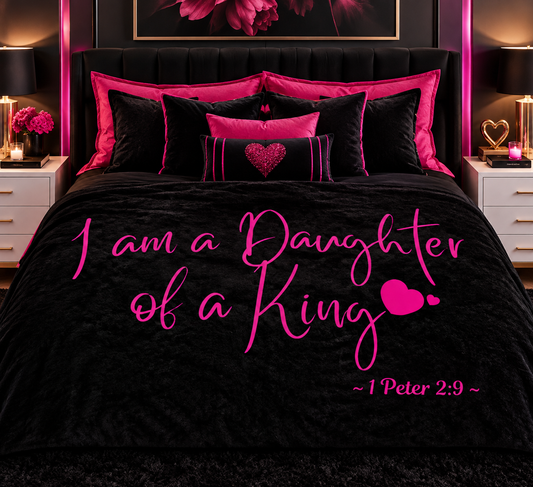 I Am A Daughter of A King - Black Signed in Hot Pink Sherpa Blanket