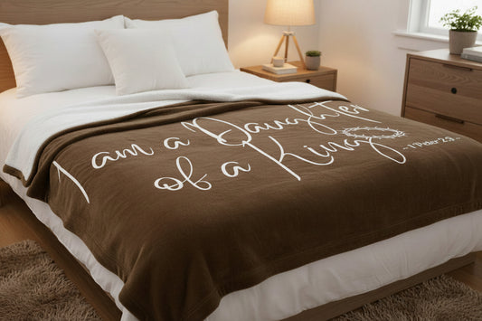 I Am A Daughter of A King - Brown Sherpa Blanket 