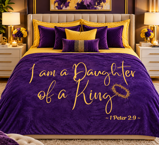 I Am A Daughter of A King - Purple Signed in Yellow Sherpa Blanket
