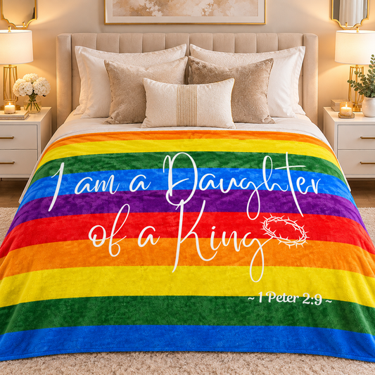 I Am A Daughter of A King - Rainbow Colors Sherpa Blanket 60 x 80