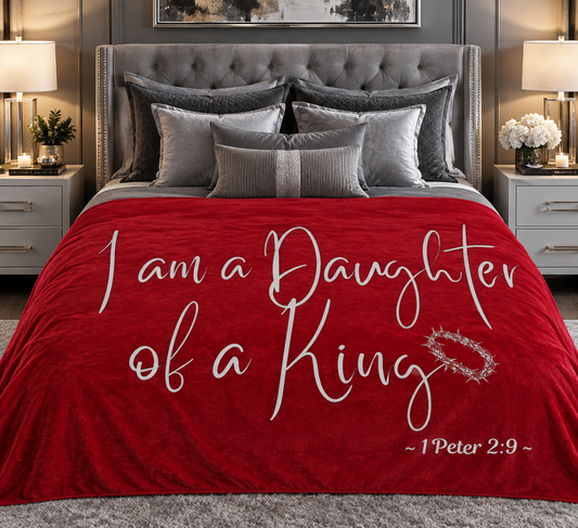 I Am A Daughter of A King - Red Signed in Gray Sherpa Blanket