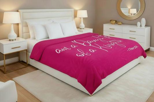 I Am A Daughter of A King - Red Violet Signed in White Sherpa Blanket (Bed View)