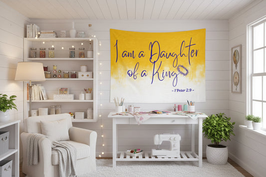 I Am A Daughter of A King - Yellow & White Ombre Signed in Blue Sherpa Blanket 60 x 80 