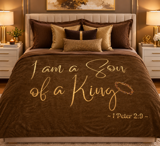 I Am A Son of A King - Brown Signed in Gold Sherpa Blanket