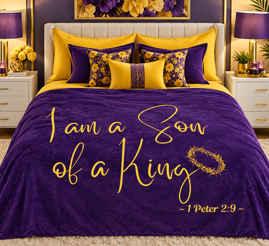 I Am A Son of A King - Purple Signed in Yellow Sherpa Blanket